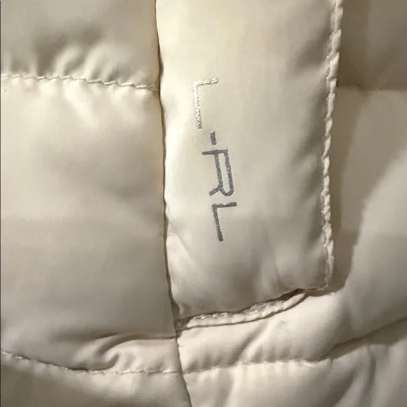 LAUREN-RALPH LAUREN Cream and Brown Puffer Jacket Size L